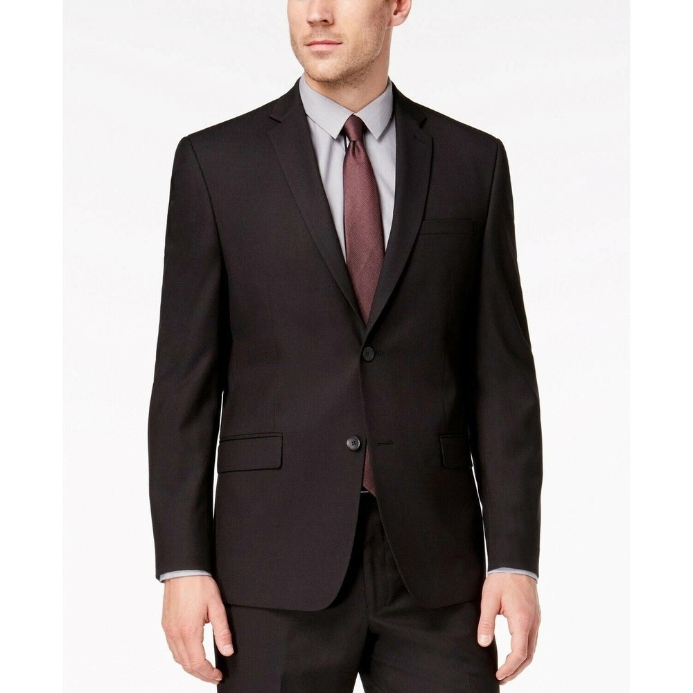 Marc New York Mens Modern-fit 2-Pc Suit 42L / 35Wx33L Black Solid Stretch E11163 - Picture 5 of 13